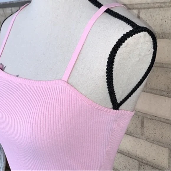 ❌DONATED❌Pink Ribbed Cami Stretchy Crop Top - Picture 6 of 14